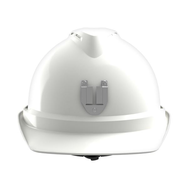 Ochranná prilba V-Gard 500, nevetraná, biela, Fas-Trac 3 PVC, predný kovový držiak na lampu 